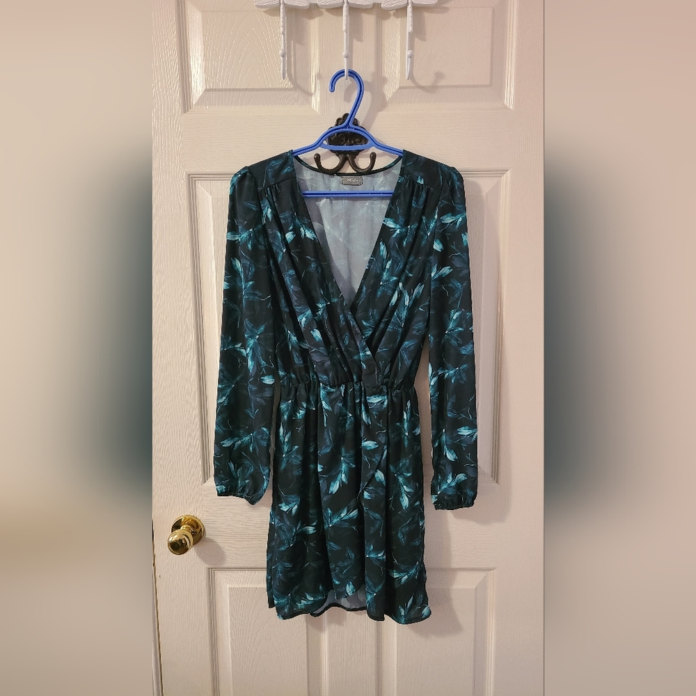 long-sleeved faux-wrap dress
